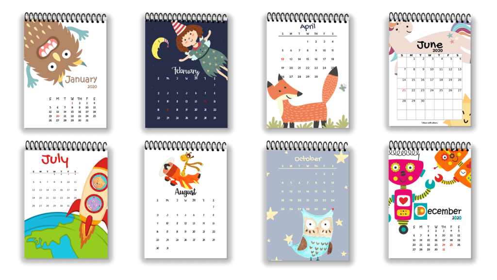 free cute printable calendar 2020