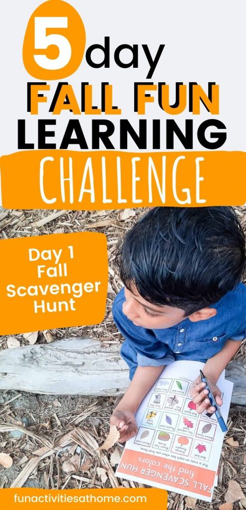 Fall scavenger hunt for kids so they learn about autumn as they play. Perfect outdoor activity for your toddlers, preschooler, and kindergarten kids to learn colors. + free download fall scavenger hunt printable. Autumn scavenger hunt