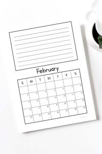 february calendar 2020 with note section printable page