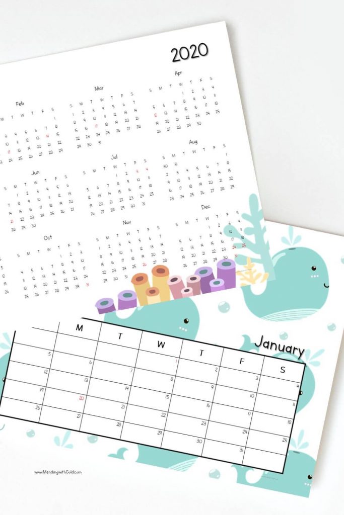 Free Cute Printable Calendar 2020 (A 30 Day Series)